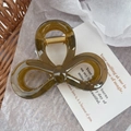 Brown amber resin hair claw clip with bow shape and gold metal spring for women - 11#Large Olive Green