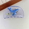 Pince à cheveux violette translucide avec motifs mignons de baleine bleue et poisson - Baleine bleue
