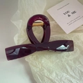 Elegant deep purple resin bow hair claw clip with golden metal spring for women - 13cm Large Cherry Red