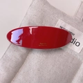 Elegant bright red acetate oval hair barrette with golden Barrette la France text - Red
