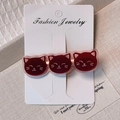 Fermaglio per capelli rosso scuro in acetato con tre simpatiche teste di gatto su carta - 4# Molletta per Capelli Gatto Rosso Vino (FJ327)