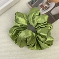 Lush grass green satin scrunchie with soft pleated texture and elegant vintage french style - Green