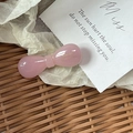 Glossy pink acetate bow hair clip with gold label on woven decorative base - Candy Bow Knot / Pink