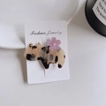 Molla per capelli a gatto leopardato in acetato con fiore rosa e perla su scheda - Leopardo chiaro
