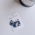 French bulldog acetate hair clip with blue marble pattern and crystal accents - Blue White