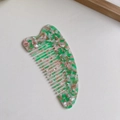 Green and white marble acetate hair comb with fine teeth and anti-static texture - Green