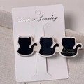 Barrette chat noir mignonne avec inscription dorée sur carte à bijoux blanche - Chat Noir