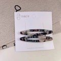 Set of two hollow oval marble pattern hair clips in black and grey acetate finish - Hollow Acetate Clip Set / Dark Grey