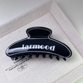 Pinza per capelli in acetato nero lucido a forma di cuore con scritta Larmood bianca - Arco Nero (12#)
