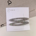Chic hollow oval acetate hair clips with green marble texture on a display card - Hollow Acetate Clip Set / Light Gray
