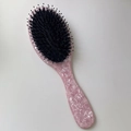 Pink marble acetate hairbrush with wild boar bristles and nylon pins for detangling - Pink