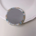 Draagbare ronde zakspiegel met blauw en beige acetaatframe voor make-up - Blauw Wit Geel Spiegel (3#)