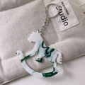 Creative rocking horse keychain made of acrylic with white and green marble texture - Marble Green