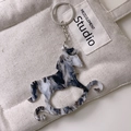 Creative horse-shaped keychain in black and white ink marble pattern acrylic finish - Textured Black