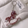 Creative pony keychain with marble-textured burgundy acrylic horse pendant and silver ring - Marble Coffee