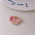 Pink owl hair claw clip in acetate marble texture with heart glasses and gold engraving - Approx 3.2cm*2.2cm 5g / Pink Owl Small Hair Claw