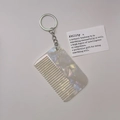 Iridescent pearl acetate comb keychain with silver metal ring and aesthetic card accessory - Gold Chain / 1# Mermaid White