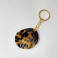 Mini acetate tortoiseshell comb keychain with elegant golden ring attachment - Leopard Print (Gold Keychain)