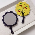 Chic handheld makeup mirror featuring yellow cloud design with crystals and cherry accents - Yellow
