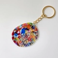 Mini acetate comb keychain with colorful floral pattern and gold metal ring - Colorful (Gold Keychain)
