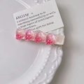 Fermaglio fragola rosa con glitter argento e base in acrilico bianco perlato - Fermaglio fragola - Base bianca 4 pezzi