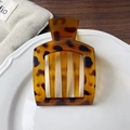 Flat rectangular tortoise shell hair clip in amber and brown leopard print acetate - Matte Amber