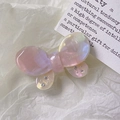 Pink and yellow marbled acetate butterfly hair clip with rhinestones and gold label - Light Multi-color