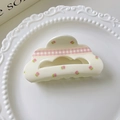Floral cloud hair claw clip with pink plaid and cream base in an elegant ceramic dish - Cream Series - Floral Cloud