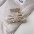 Cream marble acetate hair claw clip with rhinestones for elegant hairstyles - Hollow Beige (2#)