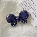 Blue marble patterned butterfly hair clip with rhinestones and gold lettering - Blue Purple