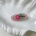 Pince à cheveux en acétate avec base ovale rose et fleur en strass magenta - Rose