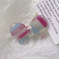 Pink and blue striped acetate butterfly hair clip with small rhinestones and logo - Blue & Pink