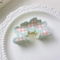 Pinza per capelli blu pastello con cuori a quadretti rosa per ragazze e donne - Serie Crema - Cuore Blu Rosa