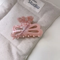 Pink marble acetate hair claw clip with rhinestones in a sweet bow-wing design - Hollow Pink (6#)