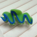 Green acetate hair claw clip with blue wavy patterns and high gloss dopamine style finish - Lightning Green (18#)
