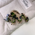 Acetate tortoise shell hair claw clip with emerald green wavy patterns for women - Lightning Light Leopard (24#)