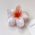Pinza per capelli a fiore di frangipane da 8cm in acetato sfumato arancione e bianco - Plumeria Bianco Rosso (Sfumato Arancio Bianco)