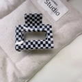 Elegant checkerboard acetate hair claw clip for high ponytail styling in black and white - Small Gingham (27#)