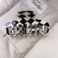 Elegant checkerboard acetate hair claw clip for high ponytail styling on fabric bag - Rib Plaid (29#)