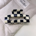 Glossy acetate checkered hair claw clip with black and white rectangle cutout design - Medium Plaid (31#)