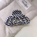 Acetate checkered hair claw clip with black and white grid pattern for high ponytail - Pumpkin Plaid (25#)
