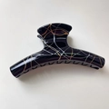 Elegant large black hair claw clip with golden and silver textured lace pattern - Arc Style / Black
