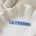 Blue plaid hair clip with heart rhinestone and artistic letter print for women - 7cm / Blue Plaid