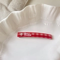 Sweet red gingham hair clip featuring white lar mood letters and a heart-shaped rhinestone - 7cm / Red Check