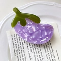 Cute purple eggplant hair claw clip made of acetate with green leaf design and marble texture - Purple (Eggplant)