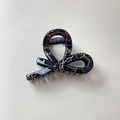 Elegant black marble textured bow hair claw clip with golden patterns for women - Cross Loop Style / Black