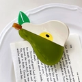 Cute pear-shaped acetate hair claw clip with green and white fruit slice design - Yellow (Pear)
