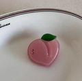Cute pink peach hair clip made of translucent resin with green leaf and rhinestones - Peach
