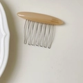 Caramel resin hair comb with 8 silver metal teeth and France Handmade engraving - Milk Tea