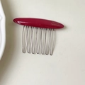 Handmade deep red acetate hair comb with gold France engraving and 8 metal teeth - Red